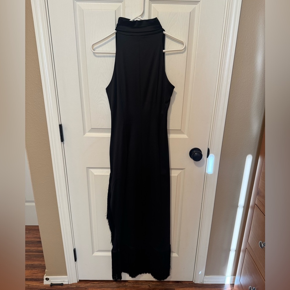 Banana Republic Fringe Satin Maxi Dress - Size 8 - Black - Picture 4 of 9